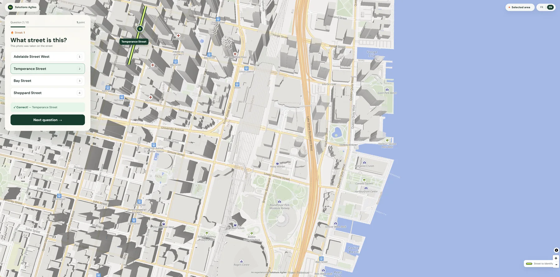 A street answer shown in its map context