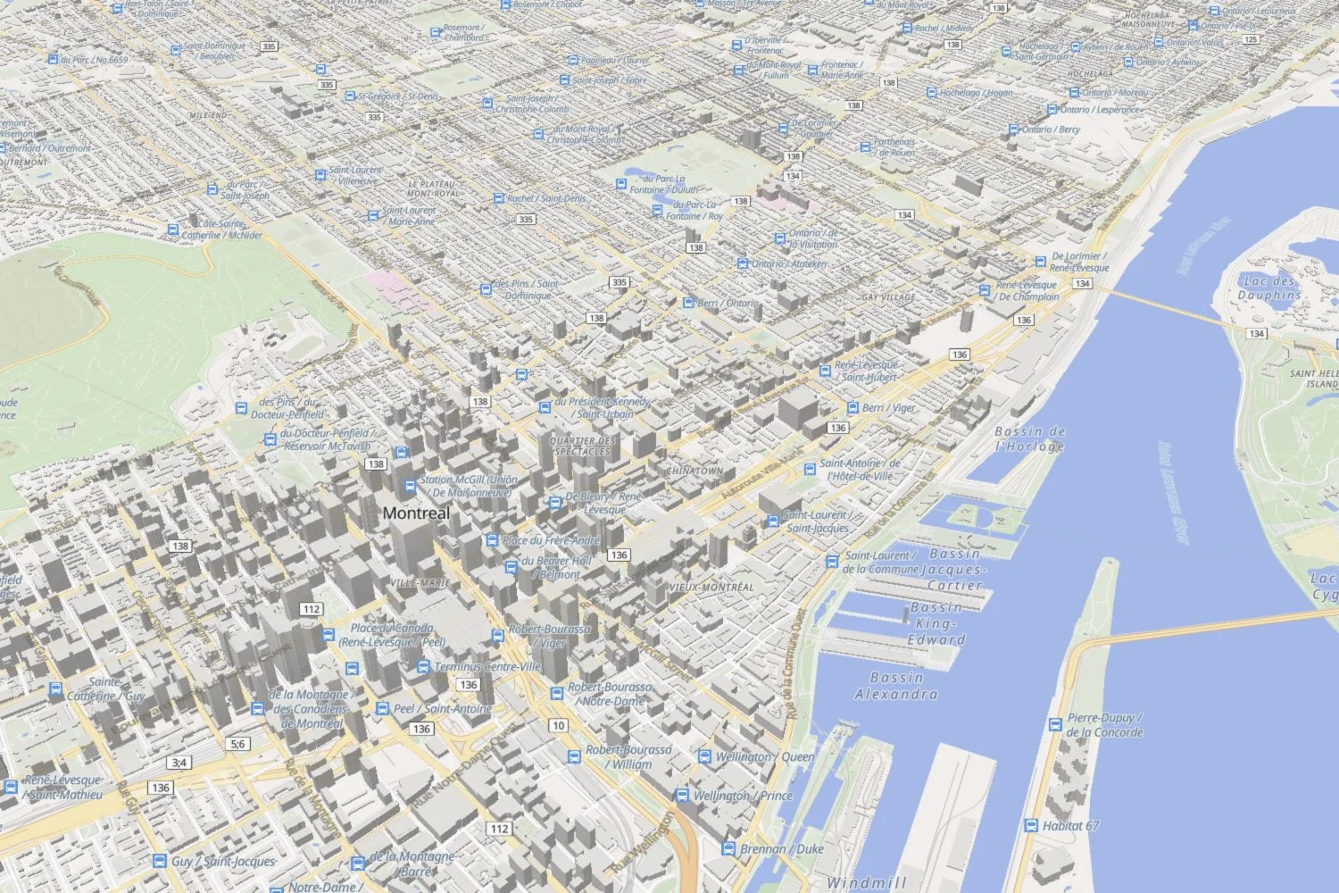 3D game map of Montreal with the city labelled