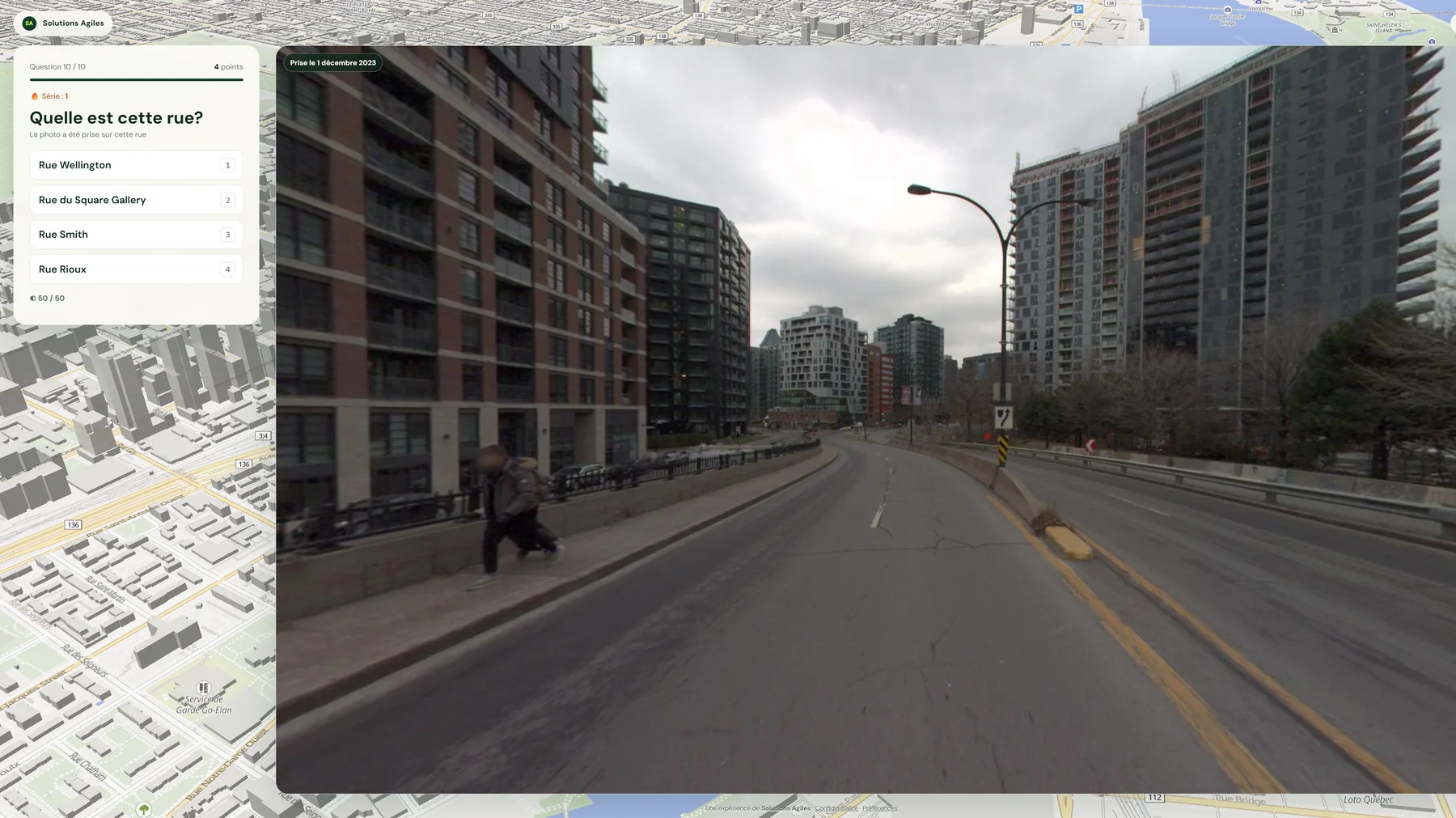Question photo à choix multiple demandant de reconnaître la rue Wellington à Montréal